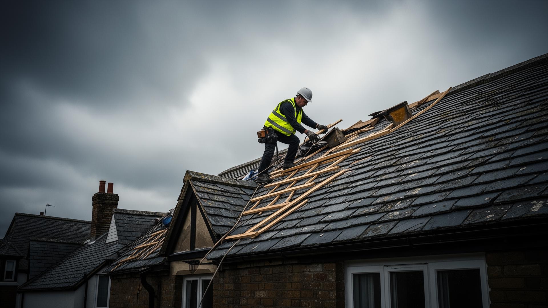 Met-All Roofing professional working on a slate roof